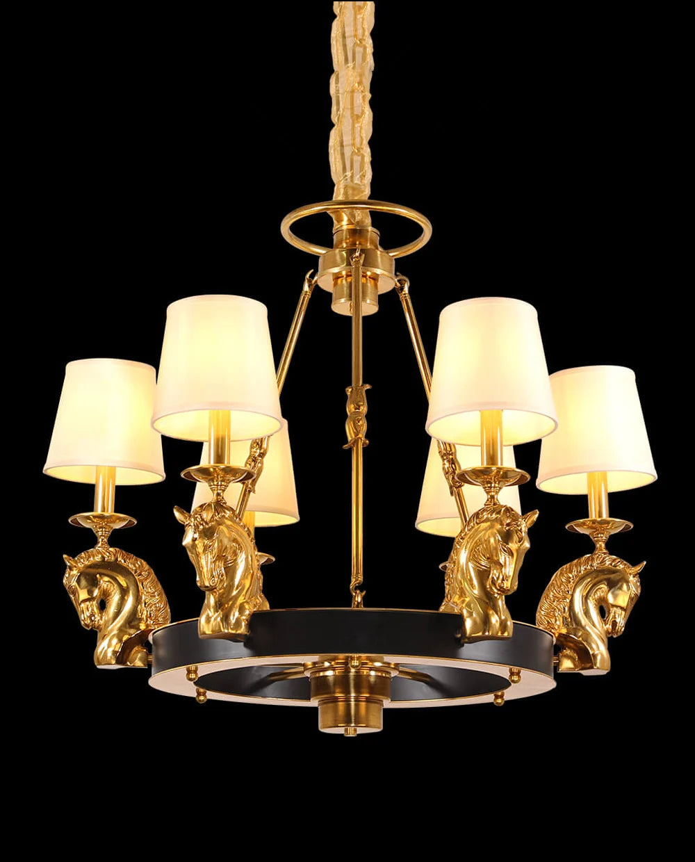30X28 Inch 6 Lights Rococo Stype Cast Horse Head Antique Copper Chandelier Light