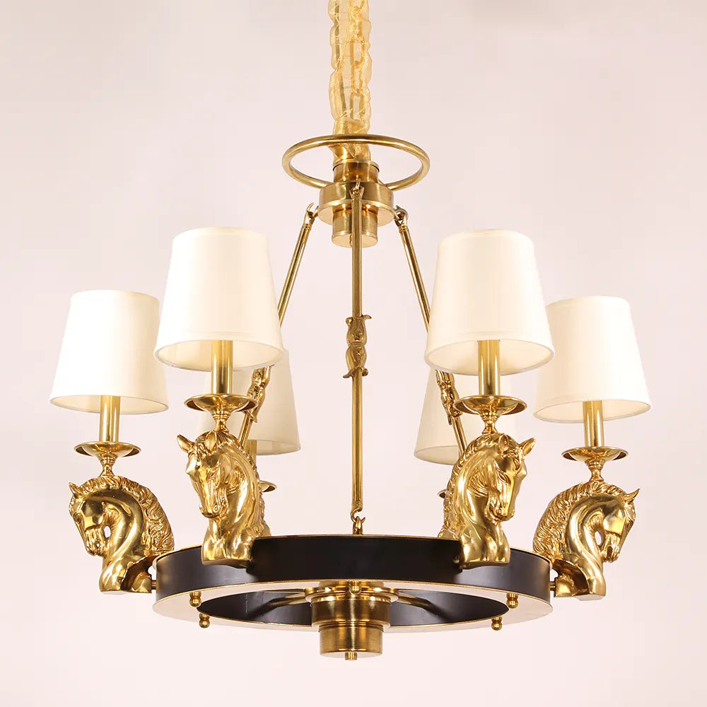 30X28 Inch 6 Lights Rococo Stype Cast Horse Head Antique Copper Chandelier Light