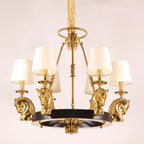 30X28 Inch 6 Lights Rococo Stype Cast Horse Head Antique Copper Chandelier Light