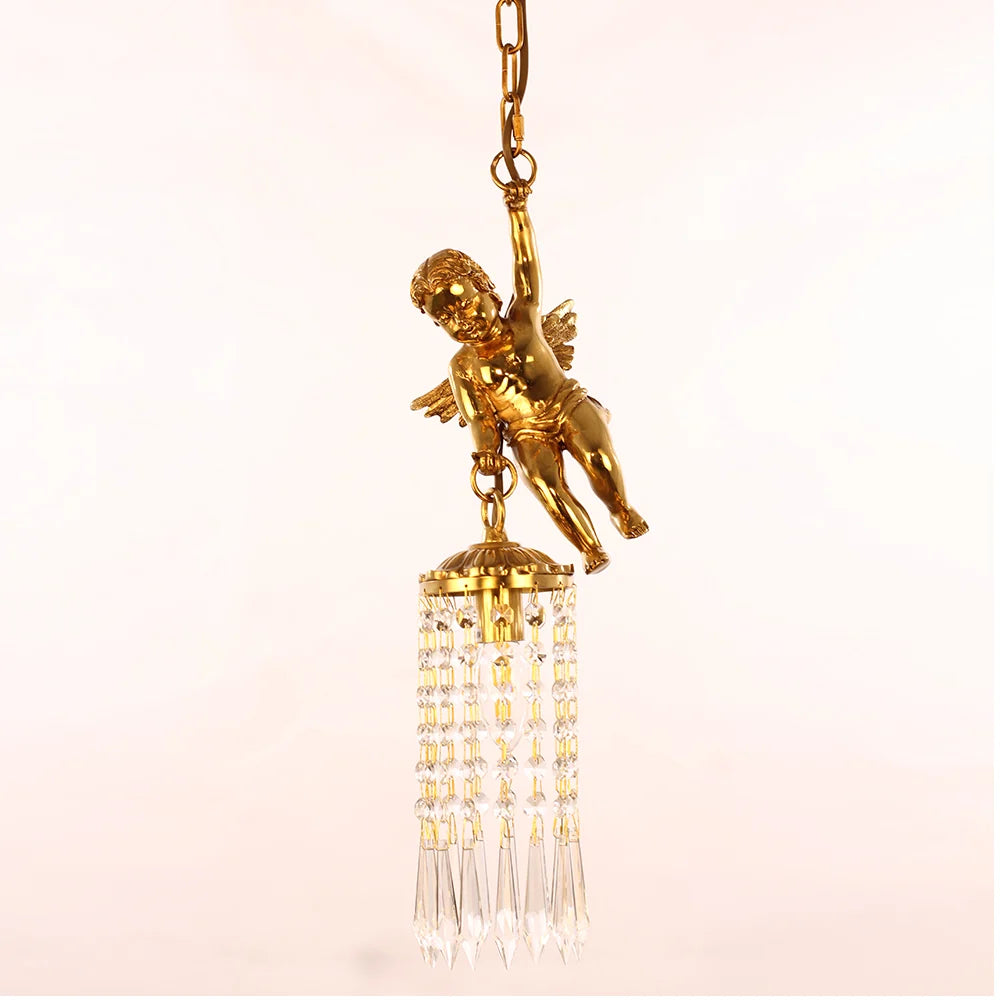 Mini Cast Copper Angel Crystal Pendant Light