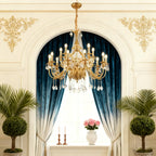 43X39 Inch 15 Lights Two-tier Traditional Brass and Crystal Chandelier for Living Room