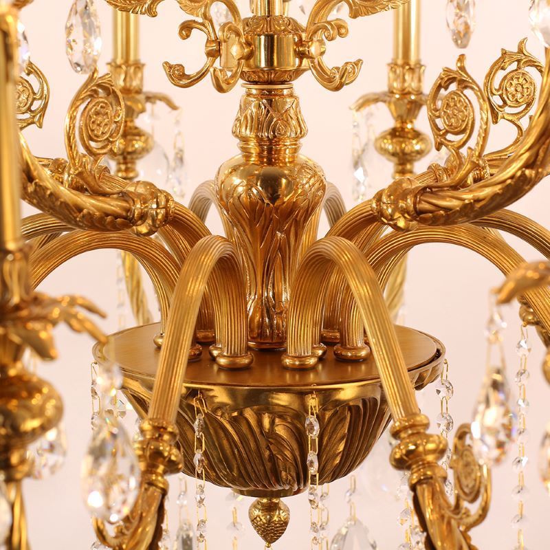 43X39 Inch 15 Lights Two-tier Traditional Brass and Crystal Chandelier for Living Room