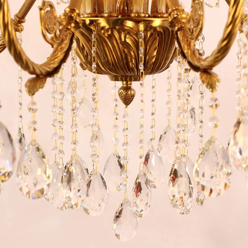 43X39 Inch 15 Lights Two-tier Traditional Brass and Crystal Chandelier for Living Room