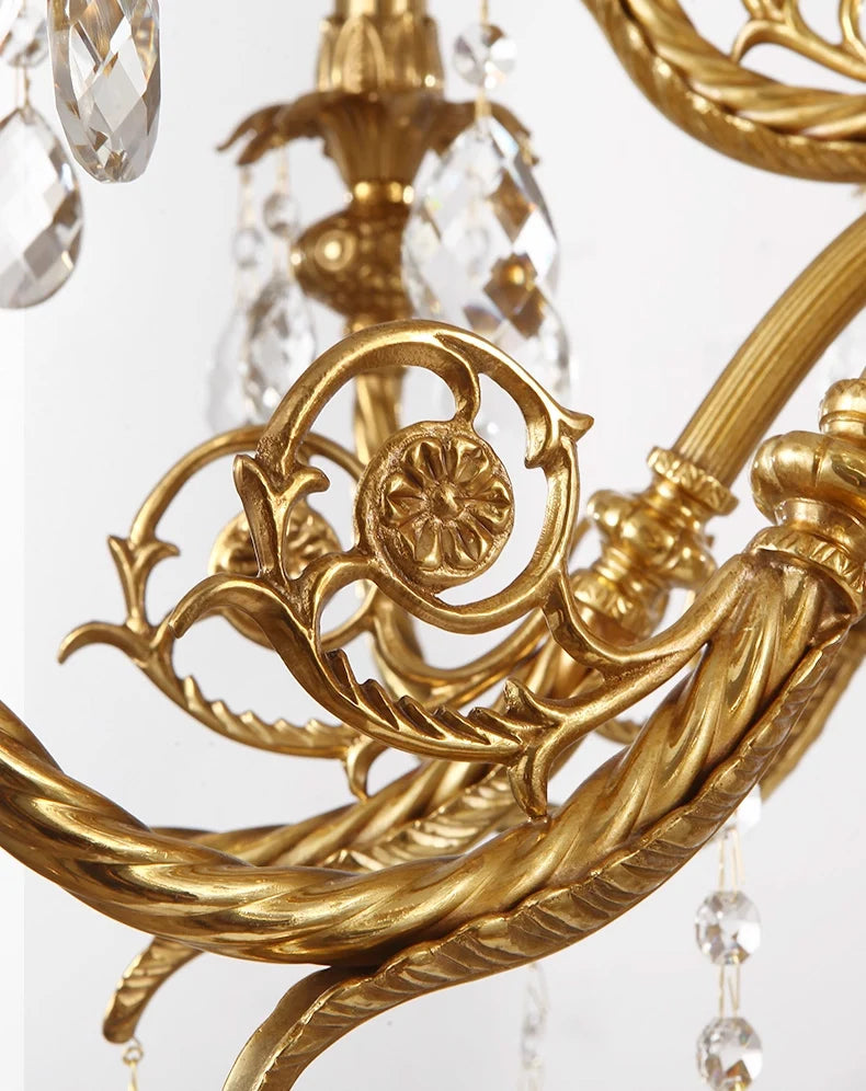 43X39 Inch 15 Lights Two-tier Traditional Brass and Crystal Chandelier for Living Room