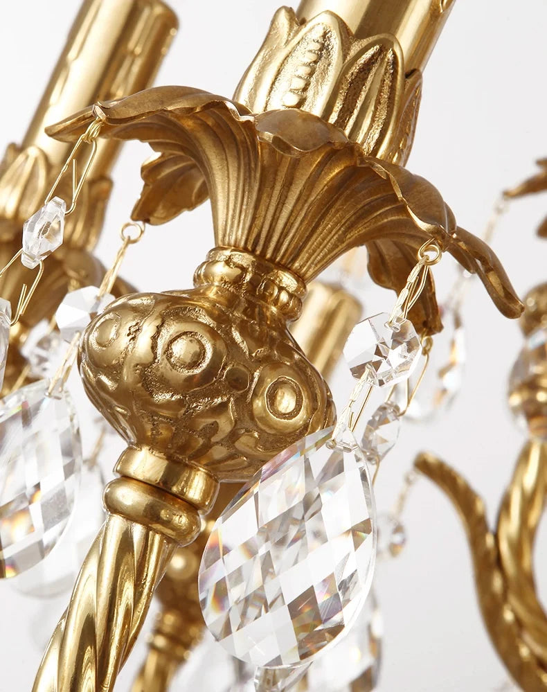 43X39 Inch 15 Lights Two-tier Traditional Brass and Crystal Chandelier for Living Room