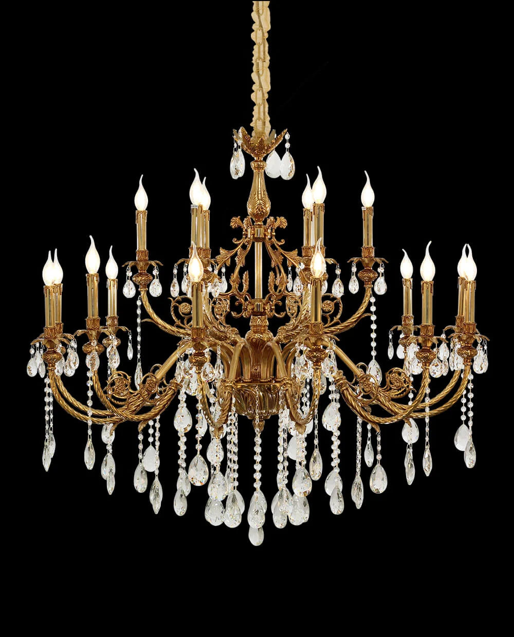 47X41 Inch 18 Lights Two-tier Big Brass and Crystal Chandelier Gold Chandelier for Extrance