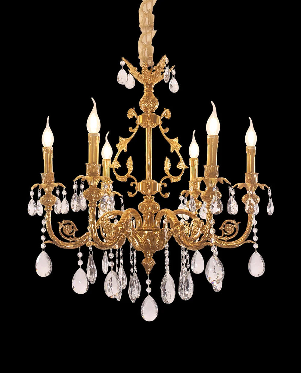 27X30 Inch 6 Lights Small Traditional Brass and Crystal Chandelier for Kitchen