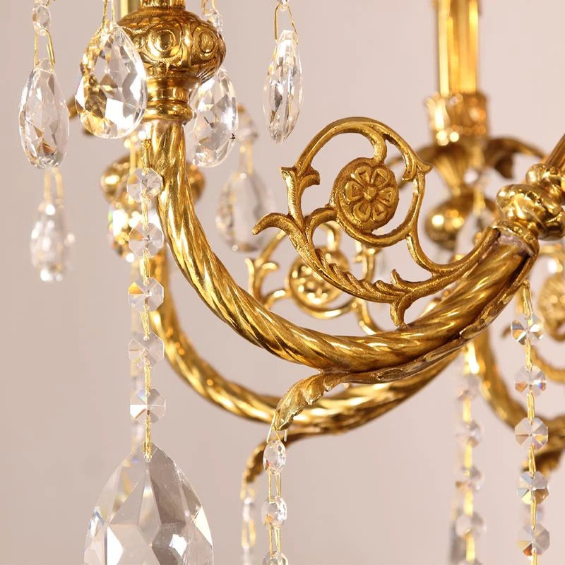 27X30 Inch 6 Lights Small Traditional Brass and Crystal Chandelier for Kitchen