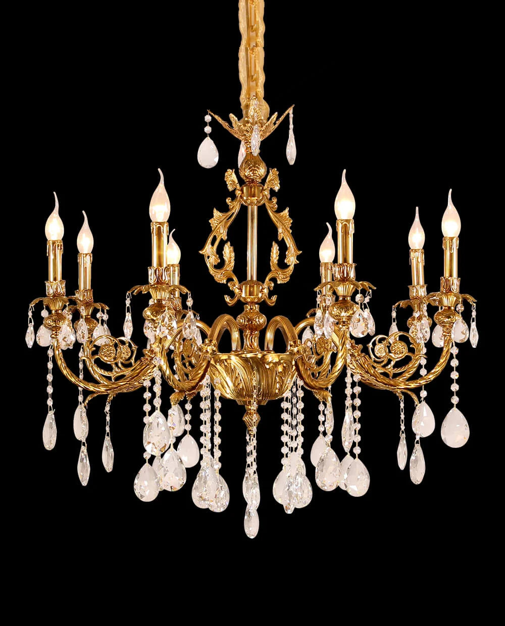 35X33 Inch 8 Lights Small Traditional Brass and Crystal Chandelier for Master Bedroom