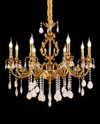 35X33 Inch 8 Lights Small Traditional Brass and Crystal Chandelier for Master Bedroom