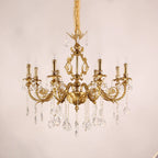 35X33 Inch 8 Lights Small Traditional Brass and Crystal Chandelier for Master Bedroom