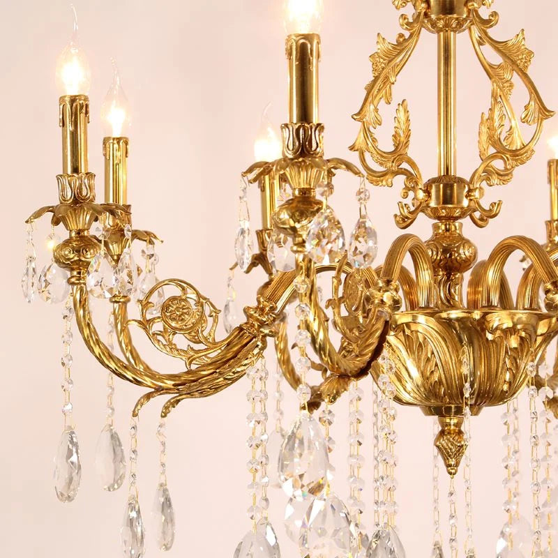 35X33 Inch 8 Lights Small Traditional Brass and Crystal Chandelier for Master Bedroom