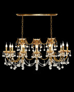 12 Lights 50 Inch Linear Traditional Gold Brass and Crystal Chandelier for Dining Room