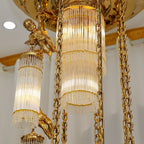 Luxury Flush Mounted 138 Inch Long Antique Brass Angels Chandelier for Staircase