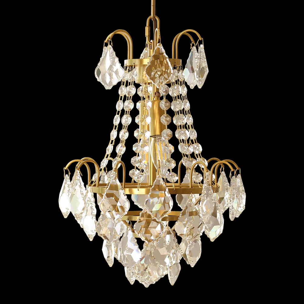 Set of 2 Stylish Small 12'' W x 18'' H Antique Brass & Crystal Chandeliers – Ideal for Kitchen Island & Breakfast Nook