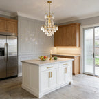 Set of 2 Stylish Small 12'' W x 18'' H Antique Brass & Crystal Chandeliers – Ideal for Kitchen Island & Breakfast Nook