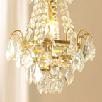 Set of 2 Stylish Small 12'' W x 18'' H Antique Brass & Crystal Chandeliers – Ideal for Kitchen Island & Breakfast Nook