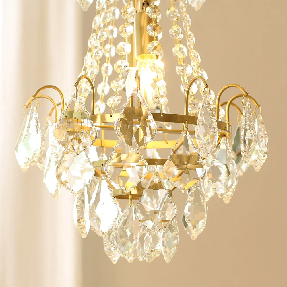 Set of 2 Stylish Small 12'' W x 18'' H Antique Brass & Crystal Chandeliers – Ideal for Kitchen Island & Breakfast Nook