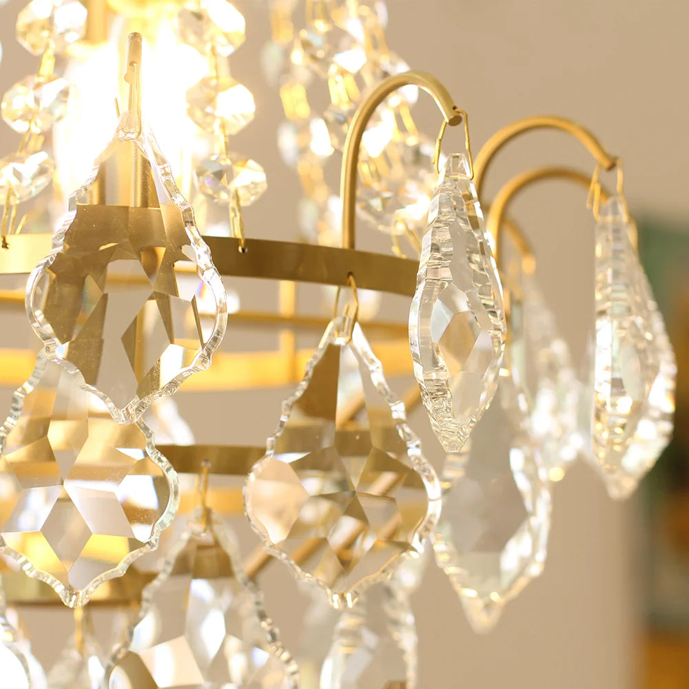 Set of 2 Stylish Small 12'' W x 18'' H Antique Brass & Crystal Chandeliers – Ideal for Kitchen Island & Breakfast Nook