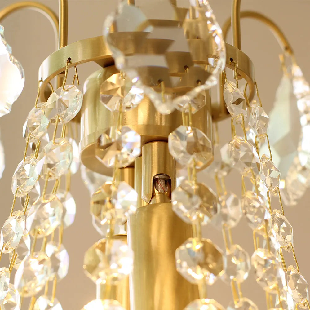 Set of 2 Stylish Small 12'' W x 18'' H Antique Brass & Crystal Chandeliers – Ideal for Kitchen Island & Breakfast Nook
