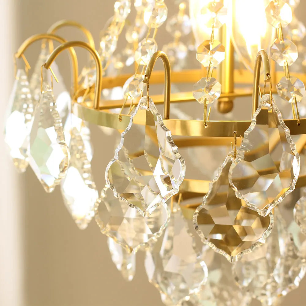 Set of 2 Stylish Small 12'' W x 18'' H Antique Brass & Crystal Chandeliers – Ideal for Kitchen Island & Breakfast Nook