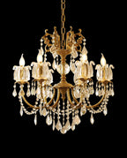 25X26 Inch 6 Lights Candle Style Traditional Chandelier Small Antique Brass and Crystal Chandelier