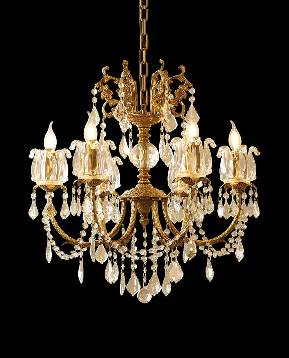 25X26 Inch 6 Lights Candle Style Traditional Chandelier Small Antique Brass and Crystal Chandelier