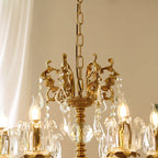25X26 Inch 6 Lights Candle Style Traditional Chandelier Small Antique Brass and Crystal Chandelier