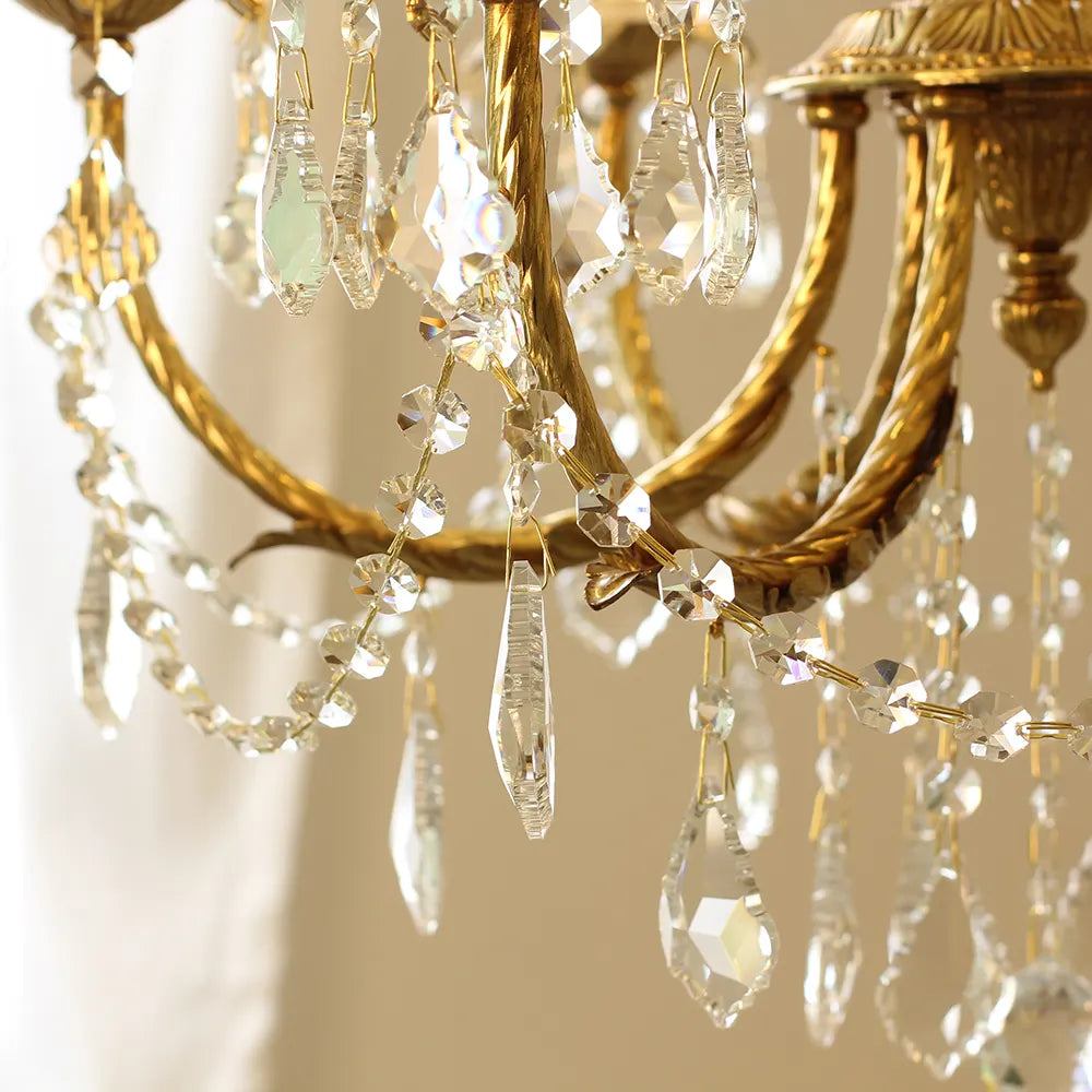 25X26 Inch 6 Lights Candle Style Traditional Chandelier Small Antique Brass and Crystal Chandelier