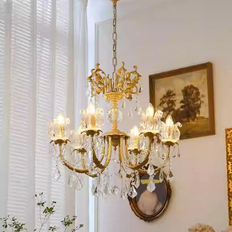 31X27 Inch 8 Lights Candle Style Traditional Chandelier Small Antique Brass and Crystal Chandelier