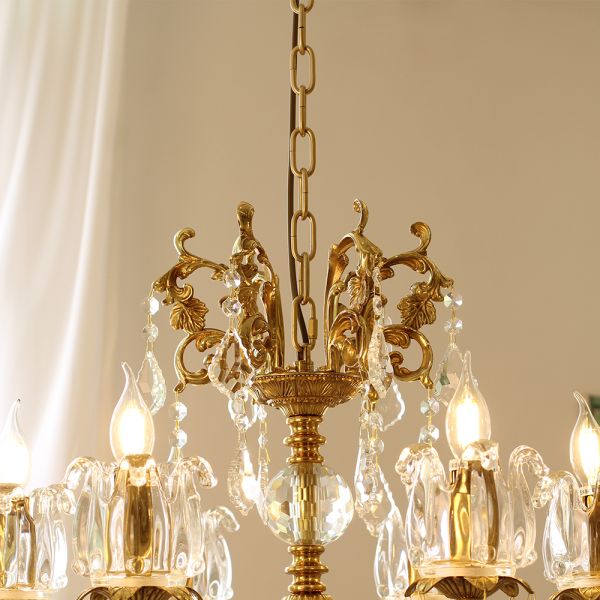 31X27 Inch 8 Lights Candle Style Traditional Chandelier Small Antique Brass and Crystal Chandelier