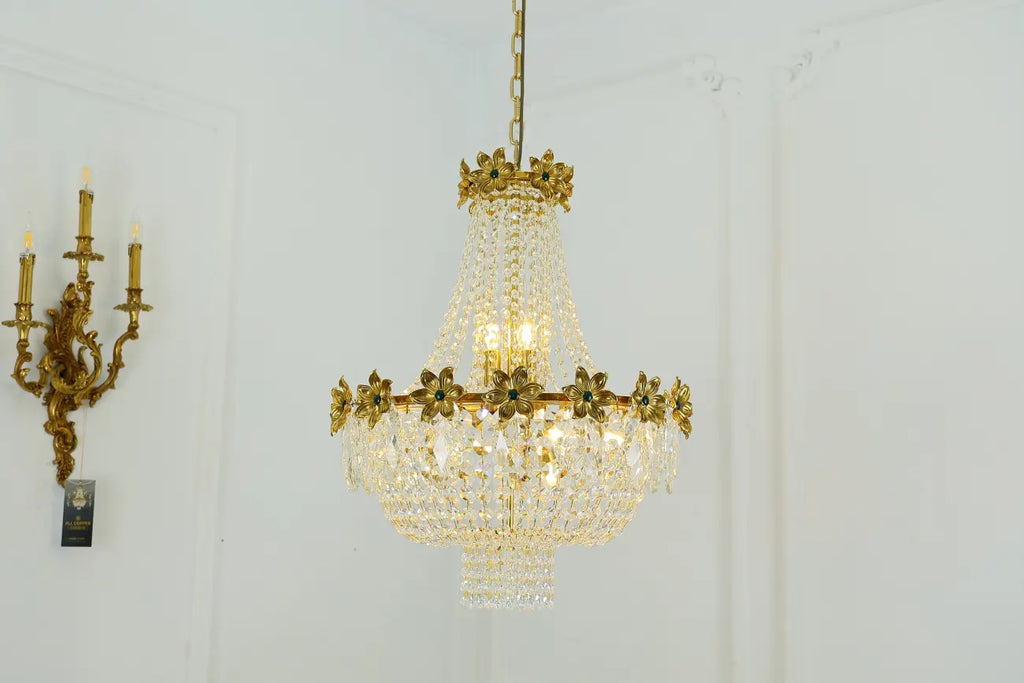 24X30 Inch Classical French Empire Brass and Crystal Chandelier
