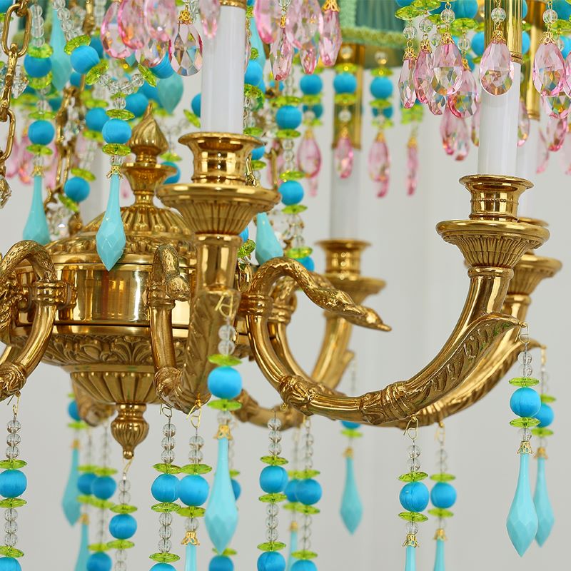 8 Lights Small Copper Crystal Chandelier Luxury Colorful Wedding Chandelier Light