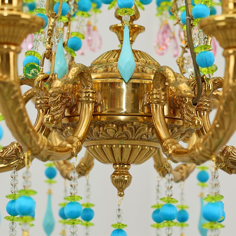 8 Lights Small Copper Crystal Chandelier Luxury Colorful Wedding Chandelier Light