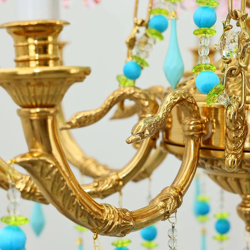 8 Lights Small Copper Crystal Chandelier Luxury Colorful Wedding Chandelier Light
