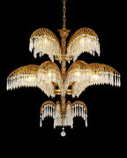 39X35 Inch Wide 3-Layer Big Brass Palm Tree Gold Crystal Chandelier for Entrance/ Foyer