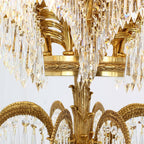 39X35 Inch Wide 3-Layer Big Brass Palm Tree Gold Crystal Chandelier for Entrance/ Foyer