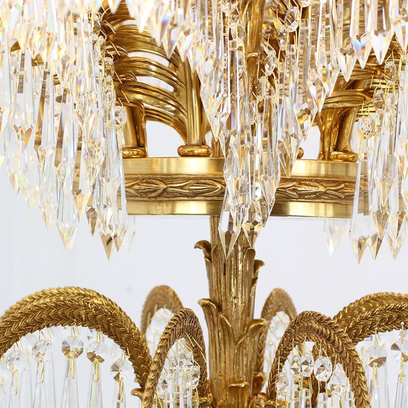 39X35 Inch Wide 3-Layer Big Brass Palm Tree Gold Crystal Chandelier for Entrance/ Foyer