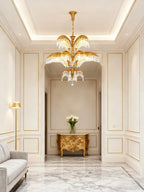 39X35 Inch Wide 3-Layer Big Brass Palm Tree Gold Crystal Chandelier for Entrance/ Foyer