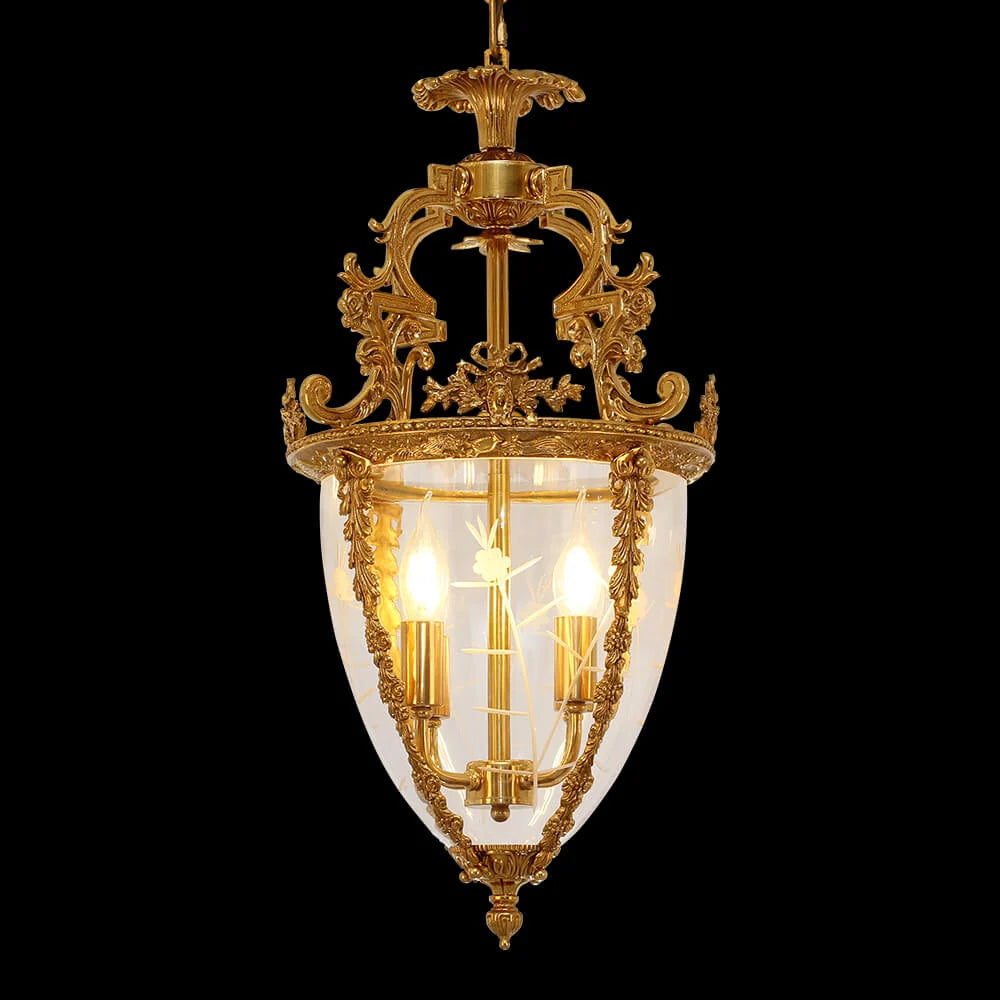 Charming 4 Lights Vintage Gold Brass Lantern Pendant Light 15X26 Inch – Perfect for Entryway Foyer Porch Hallway