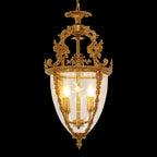 Charming 4 Lights Vintage Gold Brass Lantern Pendant Light 15X26 Inch – Perfect for Entryway Foyer Porch Hallway