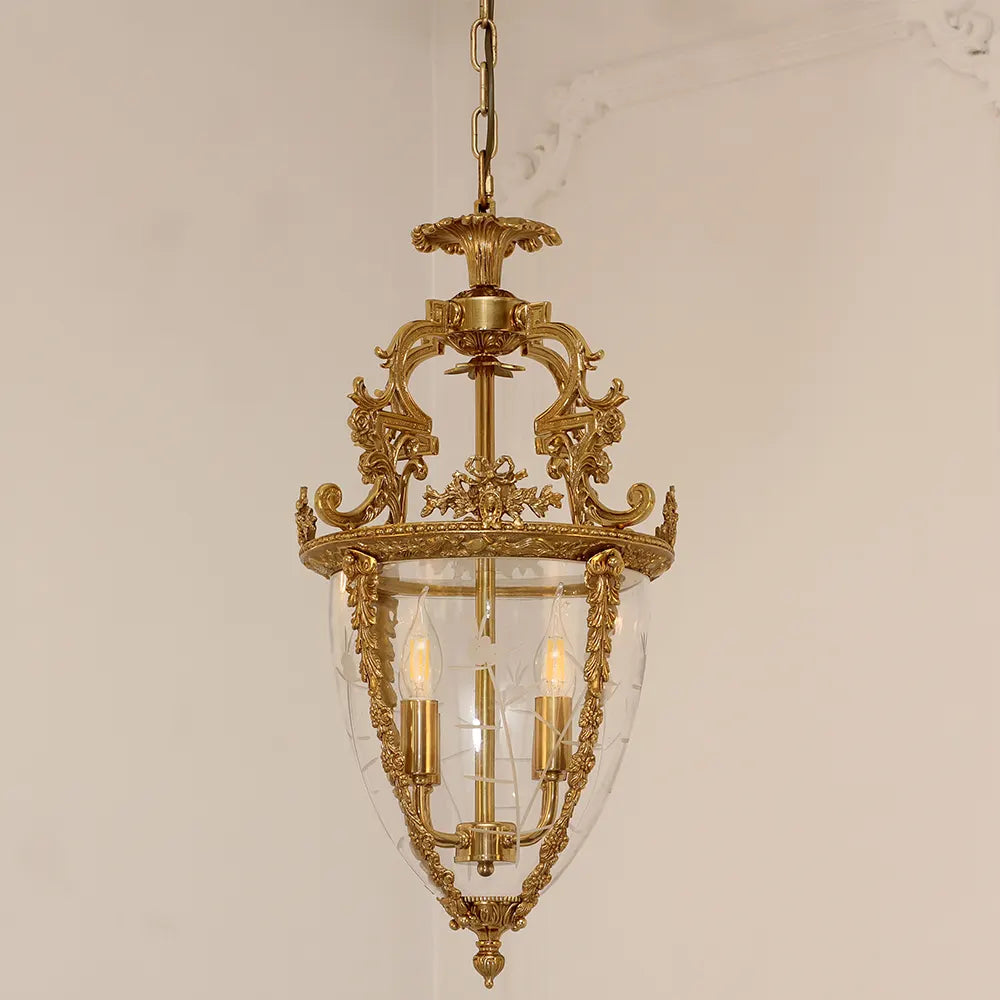 Charming 4 Lights Vintage Gold Brass Lantern Pendant Light 15X26 Inch – Perfect for Entryway Foyer Porch Hallway