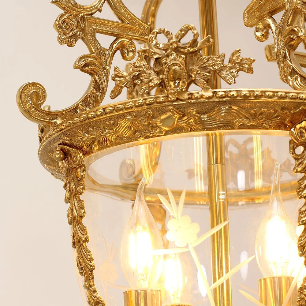 Charming 4 Lights Vintage Gold Brass Lantern Pendant Light 15X26 Inch – Perfect for Entryway Foyer Porch Hallway