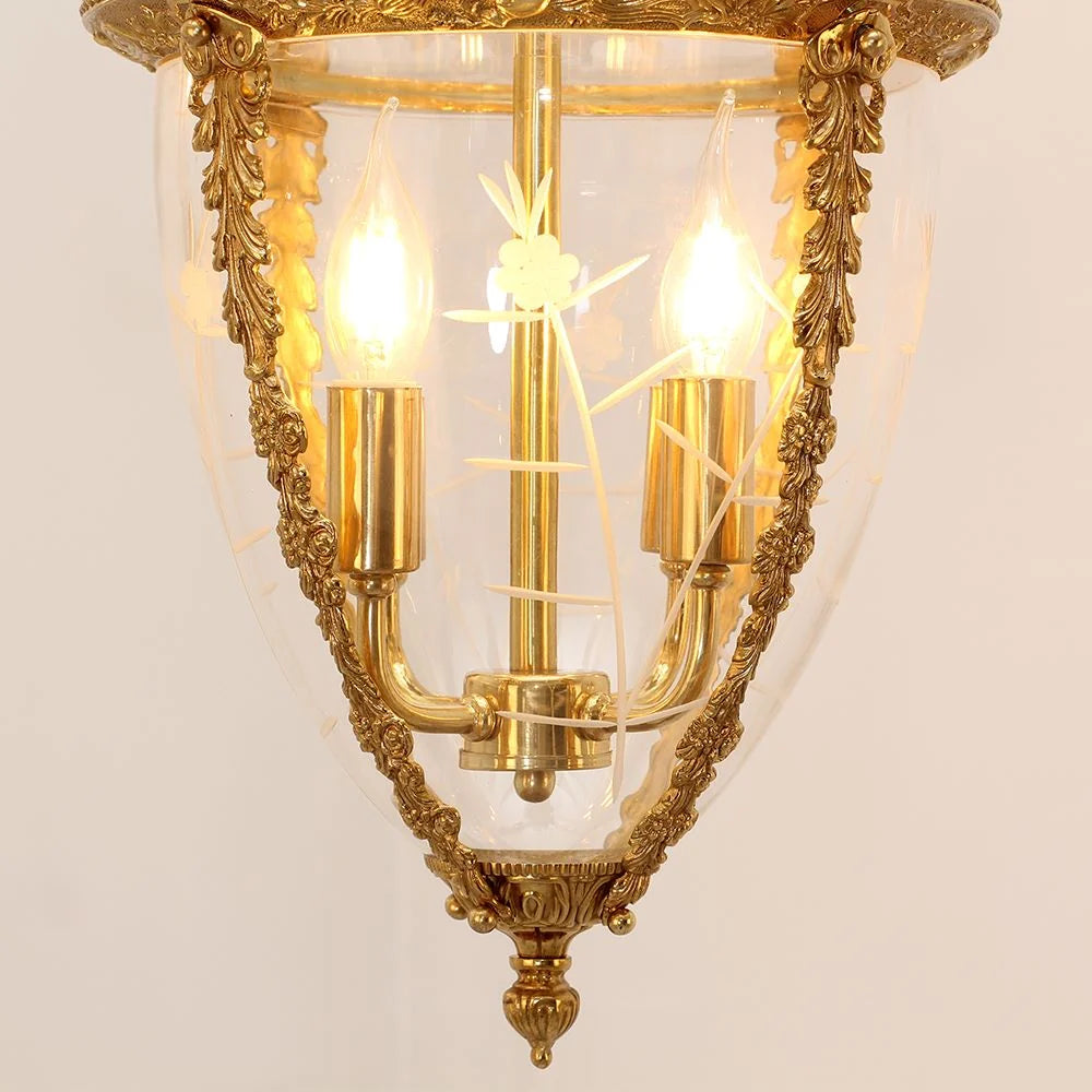 Charming 4 Lights Vintage Gold Brass Lantern Pendant Light 15X26 Inch – Perfect for Entryway Foyer Porch Hallway