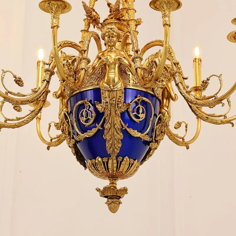 35X41 Inch 9 Lights Baroque Style Cast Copper Angles Antique French Empire Brass Chandelier