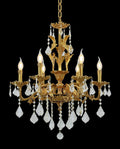 24X31 Inch 6 Lights Small Candle Style Brass and Crystal Chandelier Lighting for Bedroom