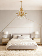 24X31 Inch 6 Lights Small Candle Style Brass and Crystal Chandelier Lighting for Bedroom