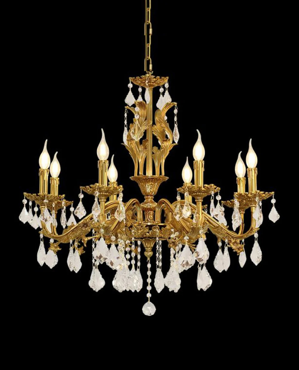 31X31 Inch 8 Lights Small Candle Style Brass and Crystal Chandelier Lighting for Living Room