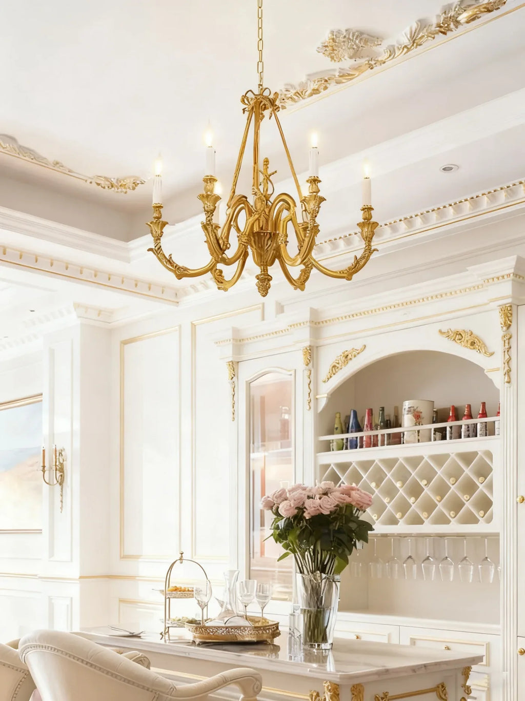 27X23 Inch 6 Lights Small Copper Chandelier Lighting for Bedroom European Living Room Chandelier