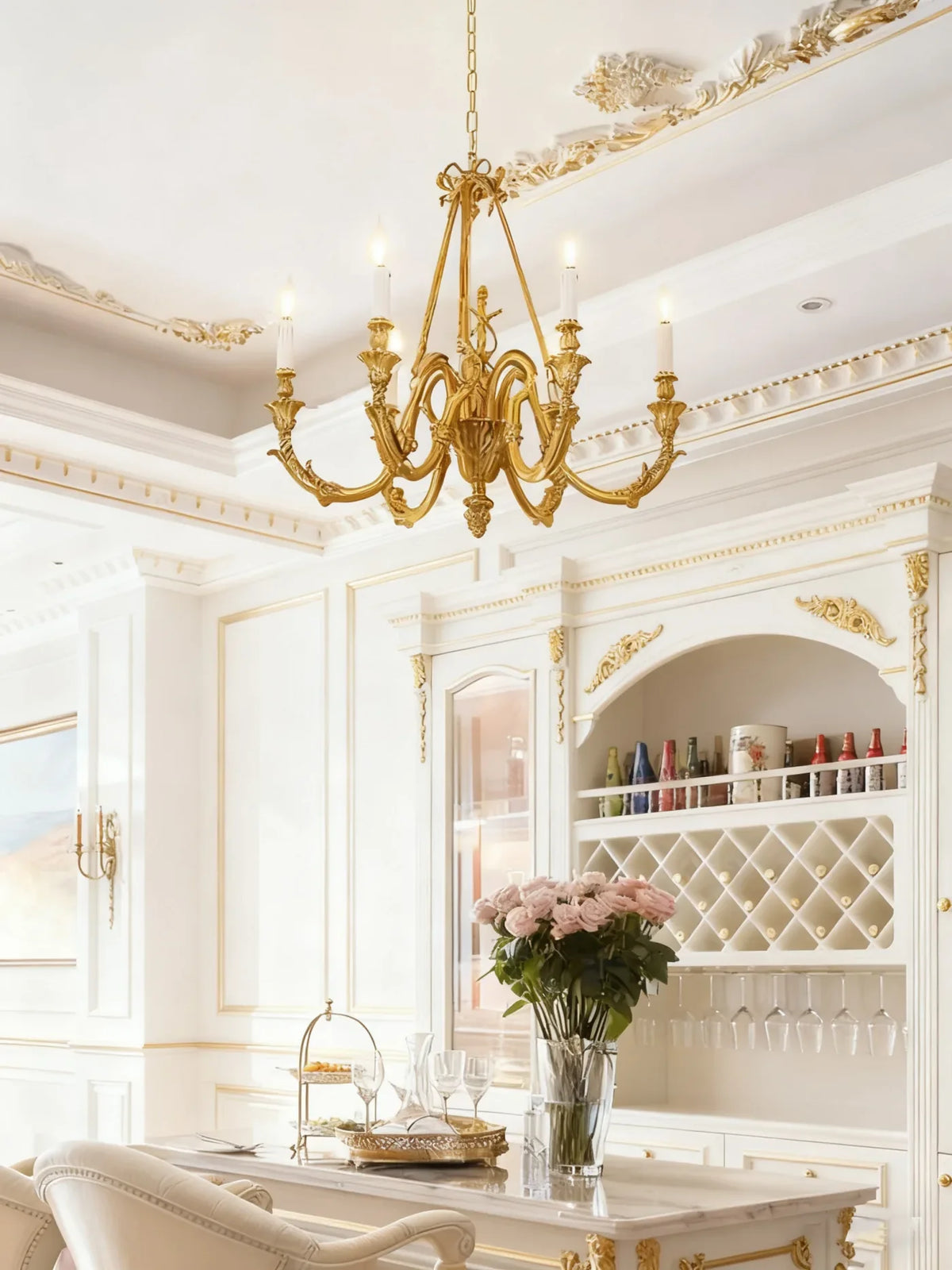 27X23 Inch 6 Lights Small Copper Chandelier Lighting for Bedroom European Living Room Chandelier
